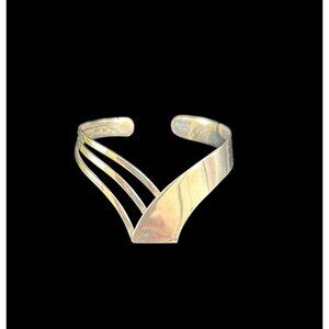 Vintage Modernist Sterling Silver Multi Band Chevron Design Cuff Bracelet
